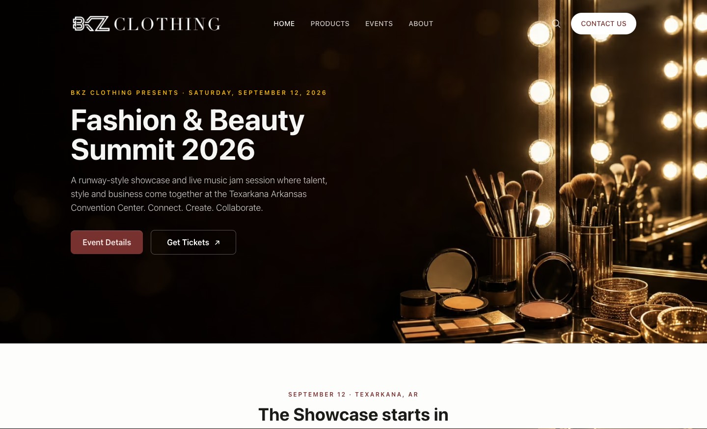 Screenshot of the BKZ Clothing website