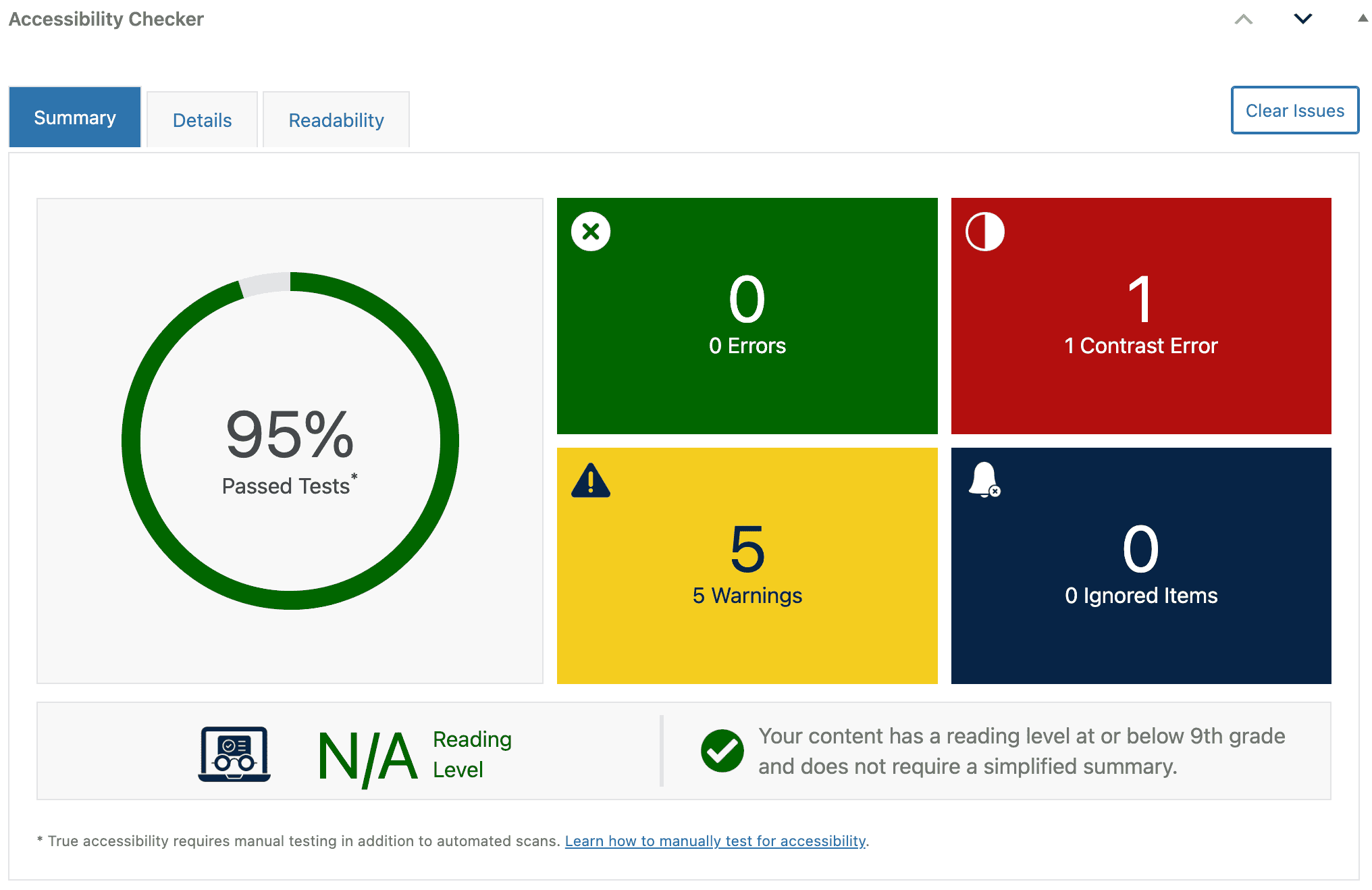 Accessibility checker reporting no detected errors