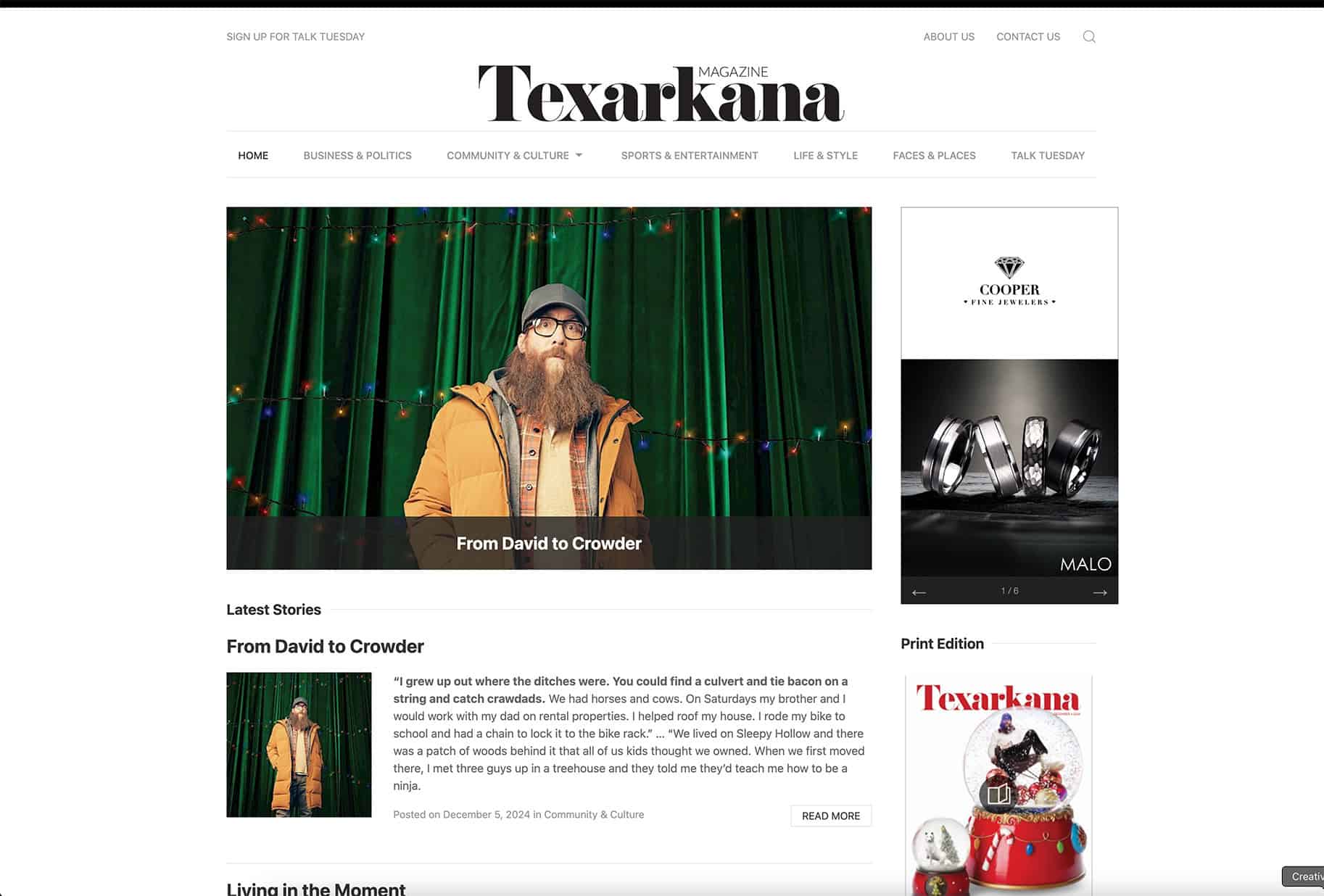 Screenshot of the Texarkana Magazine website