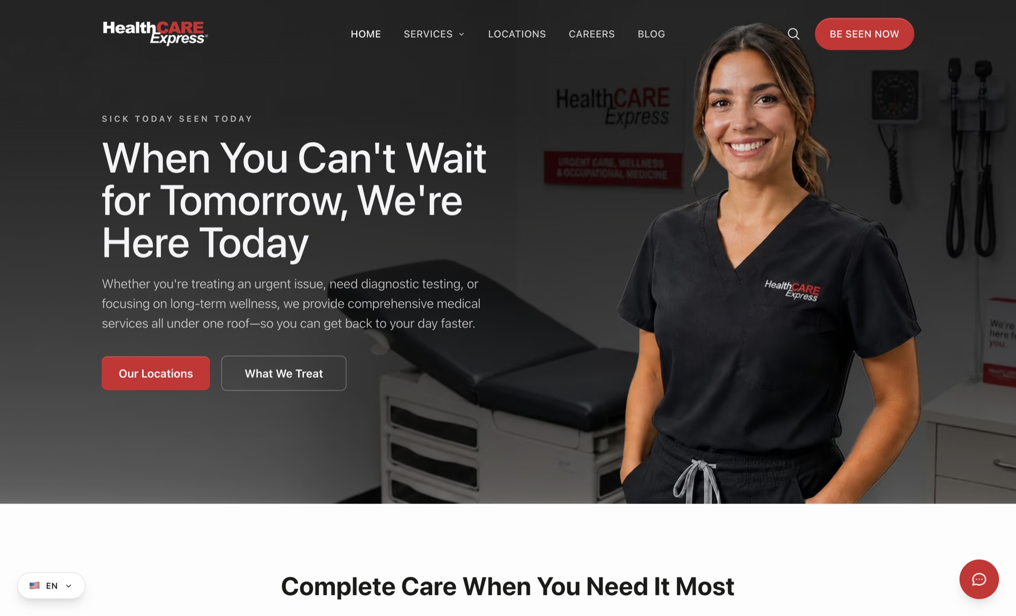 Screenshot of the HealthCARE Express website