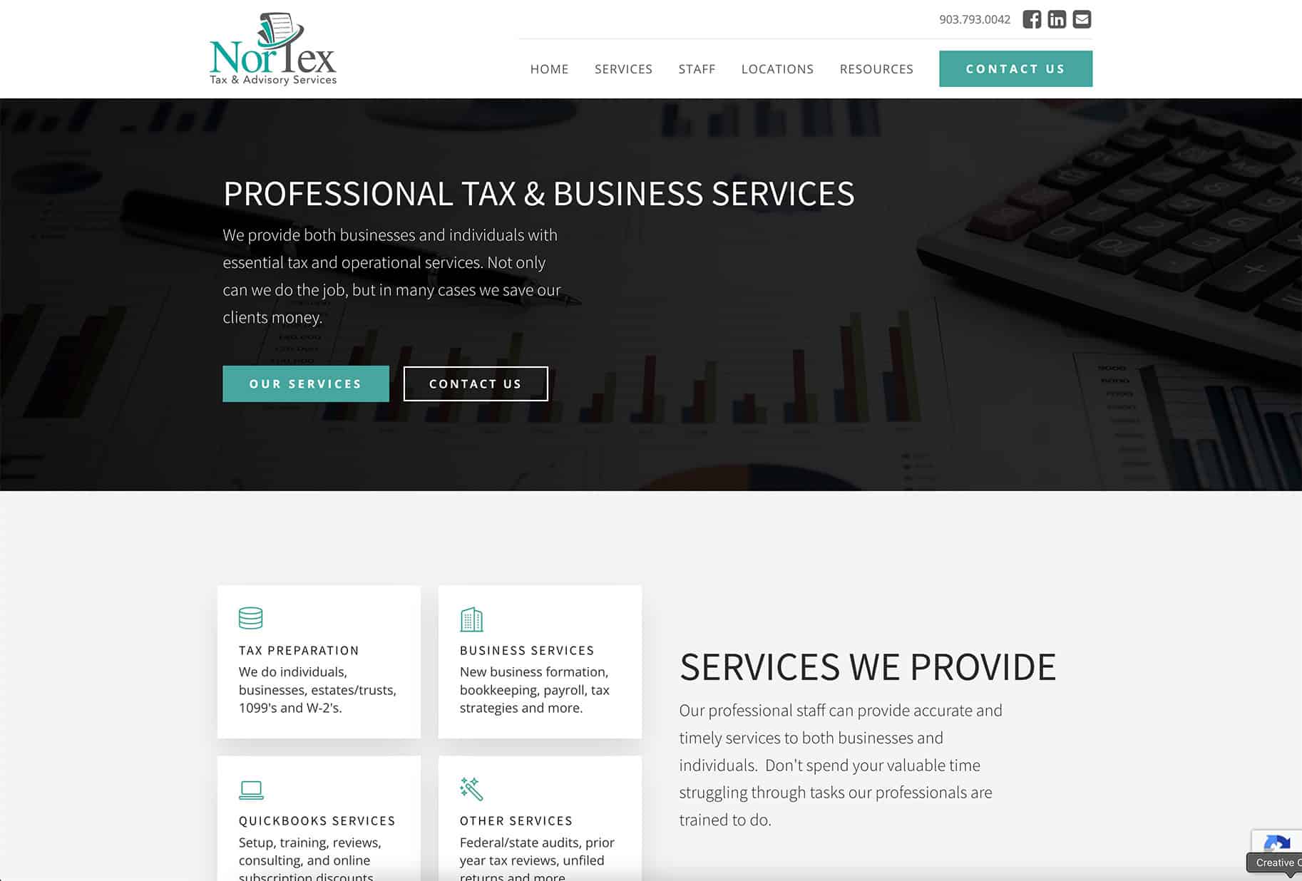 Screenshot of the NorTex Tax & Accounting Services website