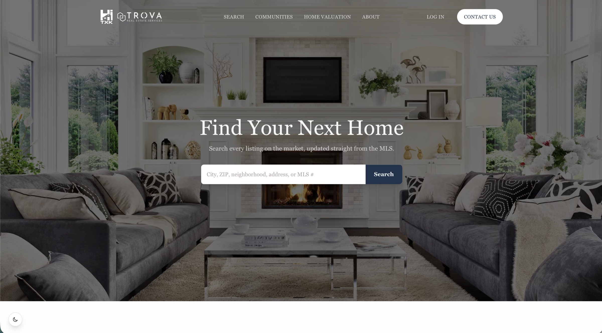 Screenshot of the TROVA Real Estate Services website