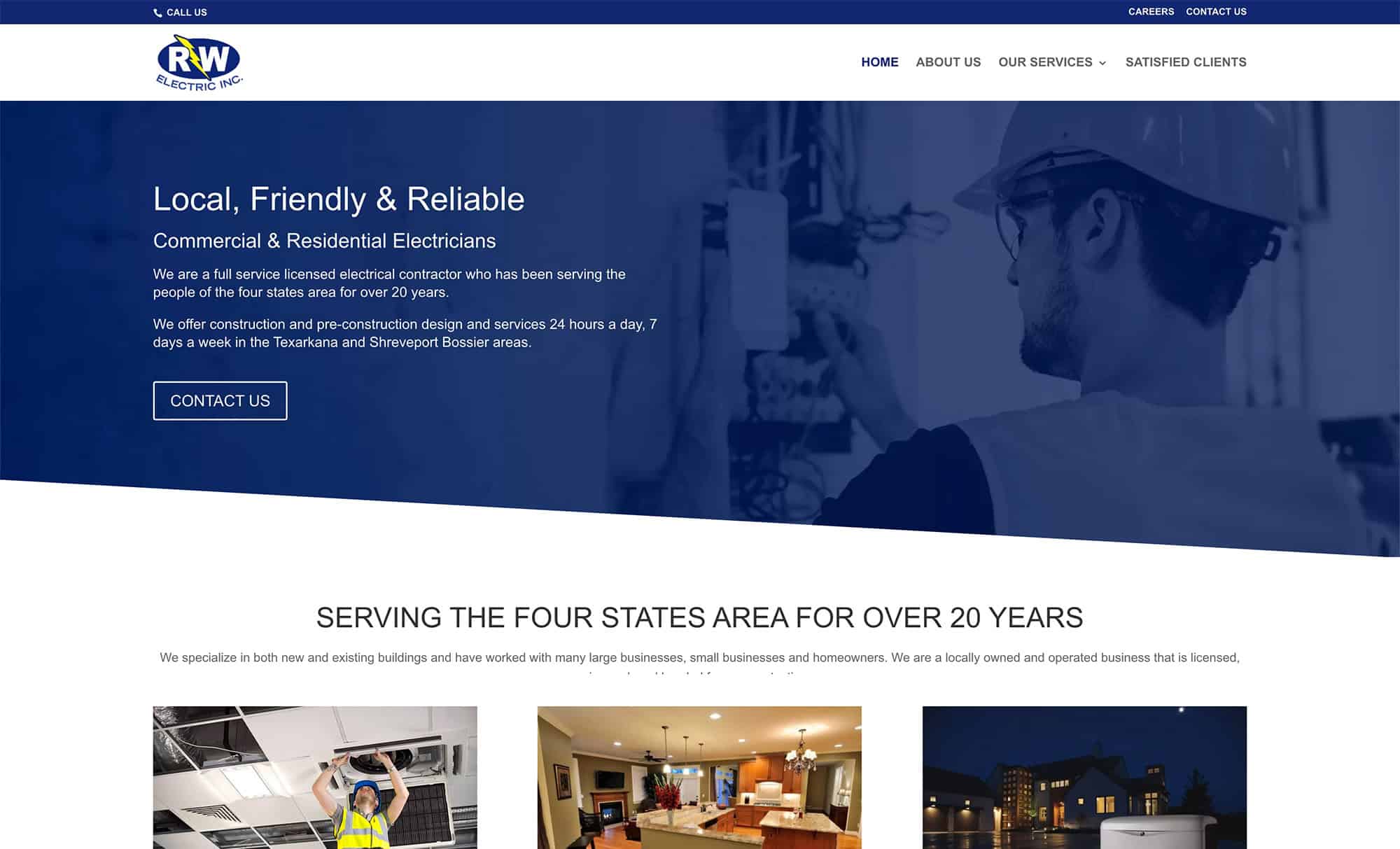 Screenshot of the RW Electric website